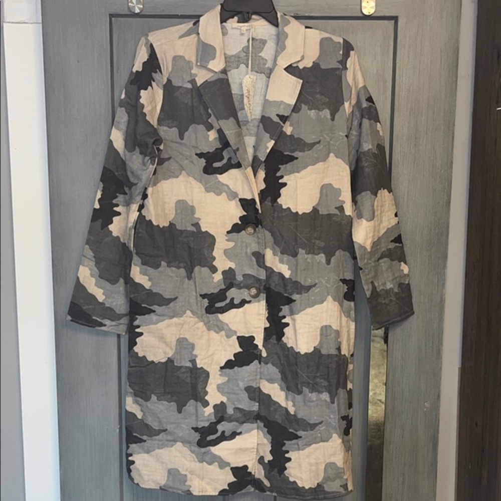 Mystree Neutral Camo Long Blazer Jacket
